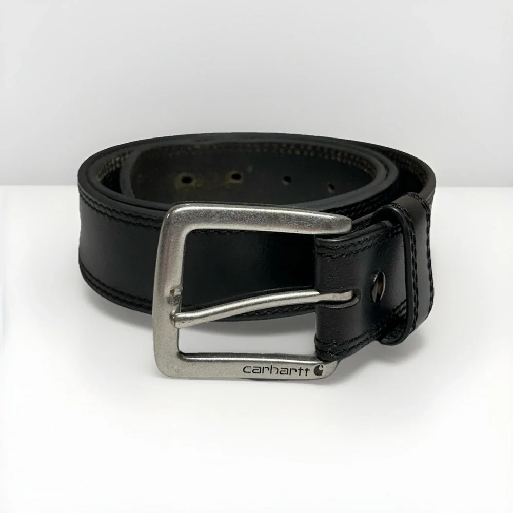 Carhartt Belt Top Grain Leather Men Sz‎ 40 Black WB5503-M Workwear Silver Buckle